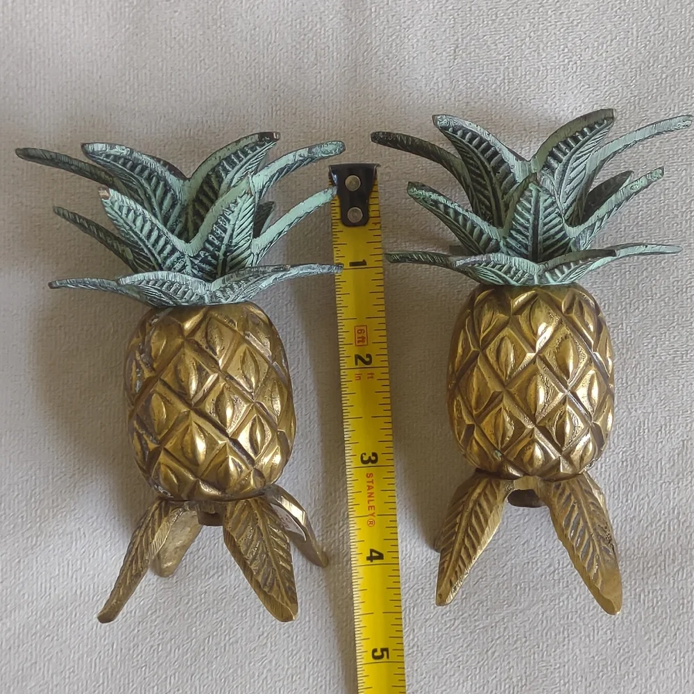 Vintage Hollywood Regency Brass Pineapple Candlestick Holders, Set of 2